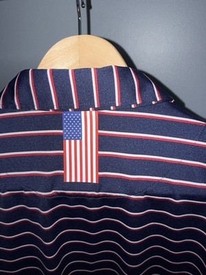 Rhoback Polo Shirt Mens M Red White Blue Stripe Golf Performance Patriotic Flag