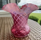 Scarce Fenton Cranberry Opalescent Diamond Optic Glossy Vase. No Damage.
