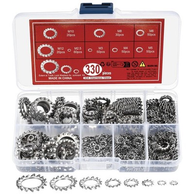 qxayxa 330 Pcs External 2.5mm, 3mm, 4mm, 5mm, 6mm, 8mm, 10mm, 12mm, Silver