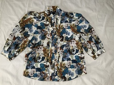 SMYTHE Designer XS Floral Button Up Blouse Blue/Brown Perfect!