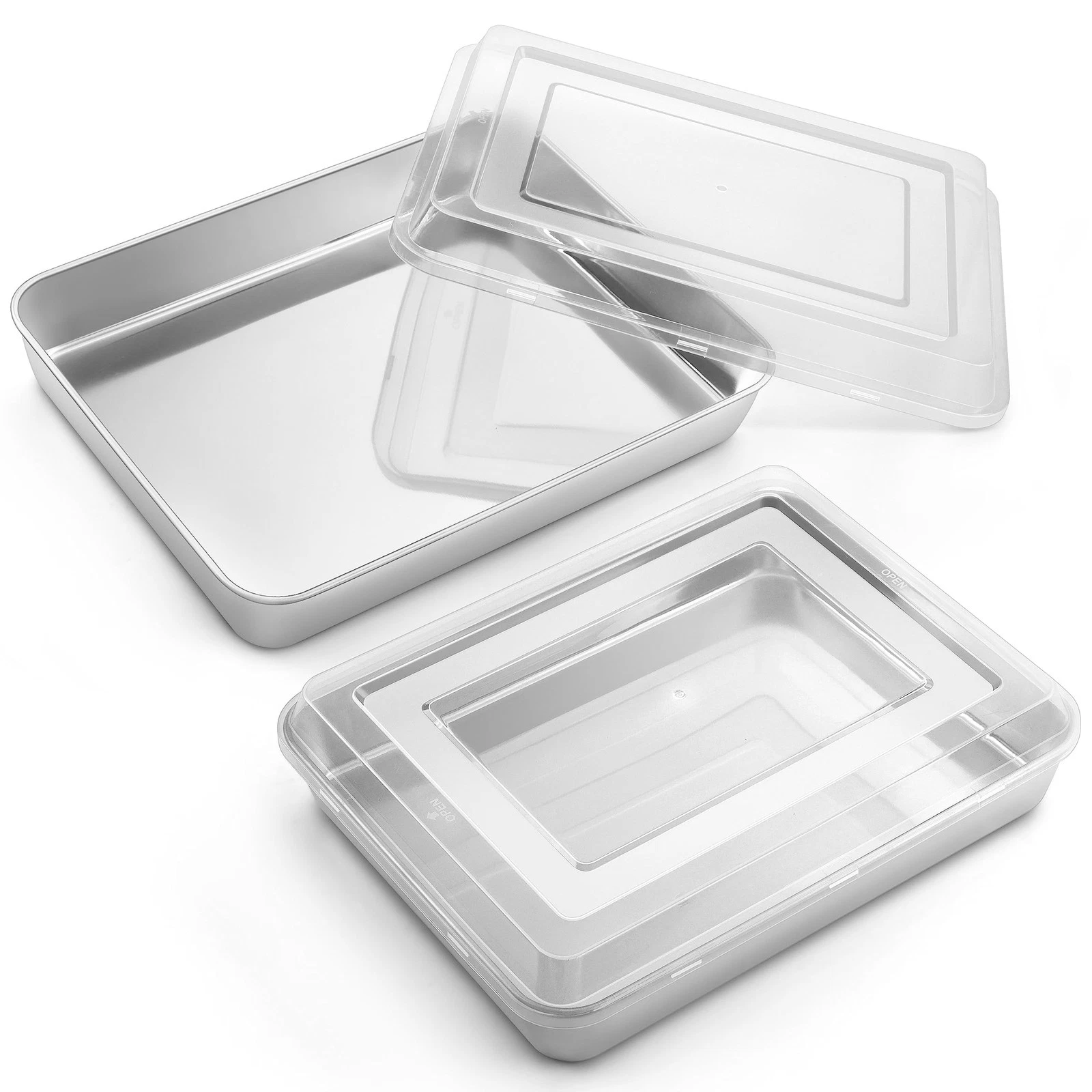 9¾ x 12½ x 2 Inch Baking Pan with Lid, 2 Pack Stainless Steel Lasagna Rectang...