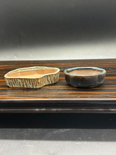set di 2 piccoli vasi bonsai giapponesi " 和鉢 " ovali tokoname vintage buoni G...