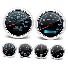 6 Gauge Set- 3-3/8" GPS Speedometer 0-80 MPH/ 0-120 Km/h, Black and Silver
