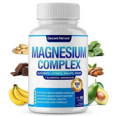 Decent Nature 7-Elemental Magnesium Complex Capsules, 1000mg, New