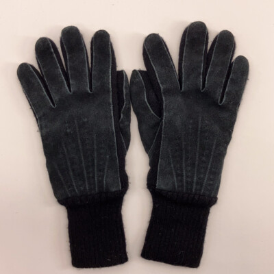 Black Leather with some black knit ladies medium gloves