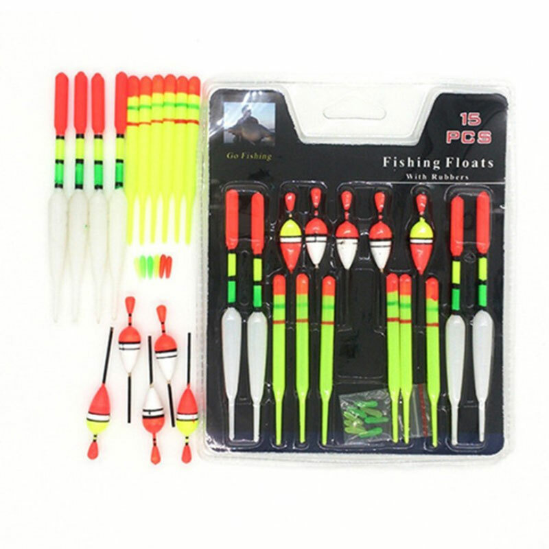 Lotto 15 Pezzi Di Galleggianti Pesca Assortiti – Bobber Scorrevoli E Tubi, Misure 8-15cm
