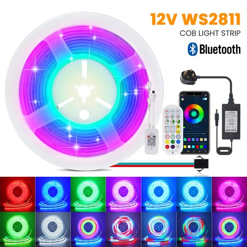 WS2811 RGB LED Strip Lights 12V 24V COB High Density Flexible Tape Rope UK Plug - Picture 27 of 30