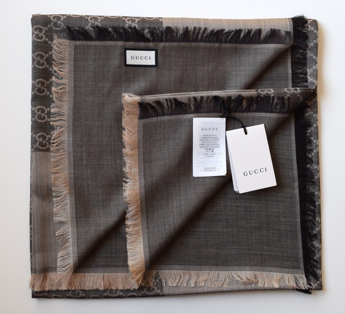 GUCCI scarf shawl GG Guccissima 135x135 cm wool silk 387563