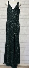 MAC DUGGAL Forest Green Sequin Embellished V-Neck High Slit Gown Dress Size 6