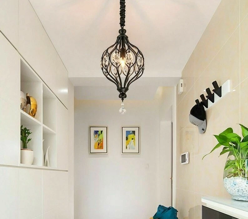 Vintage Crystal Pendant Lights Golden Black Hanging LED E14 Lamp Modern Lighting - Изображение 4 из 4