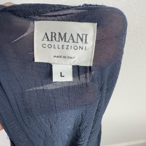 Armani Collezioni Shirt Womens L Blue Sheer Long Sleeve Textured Designer Italy - Picture 6 of 8