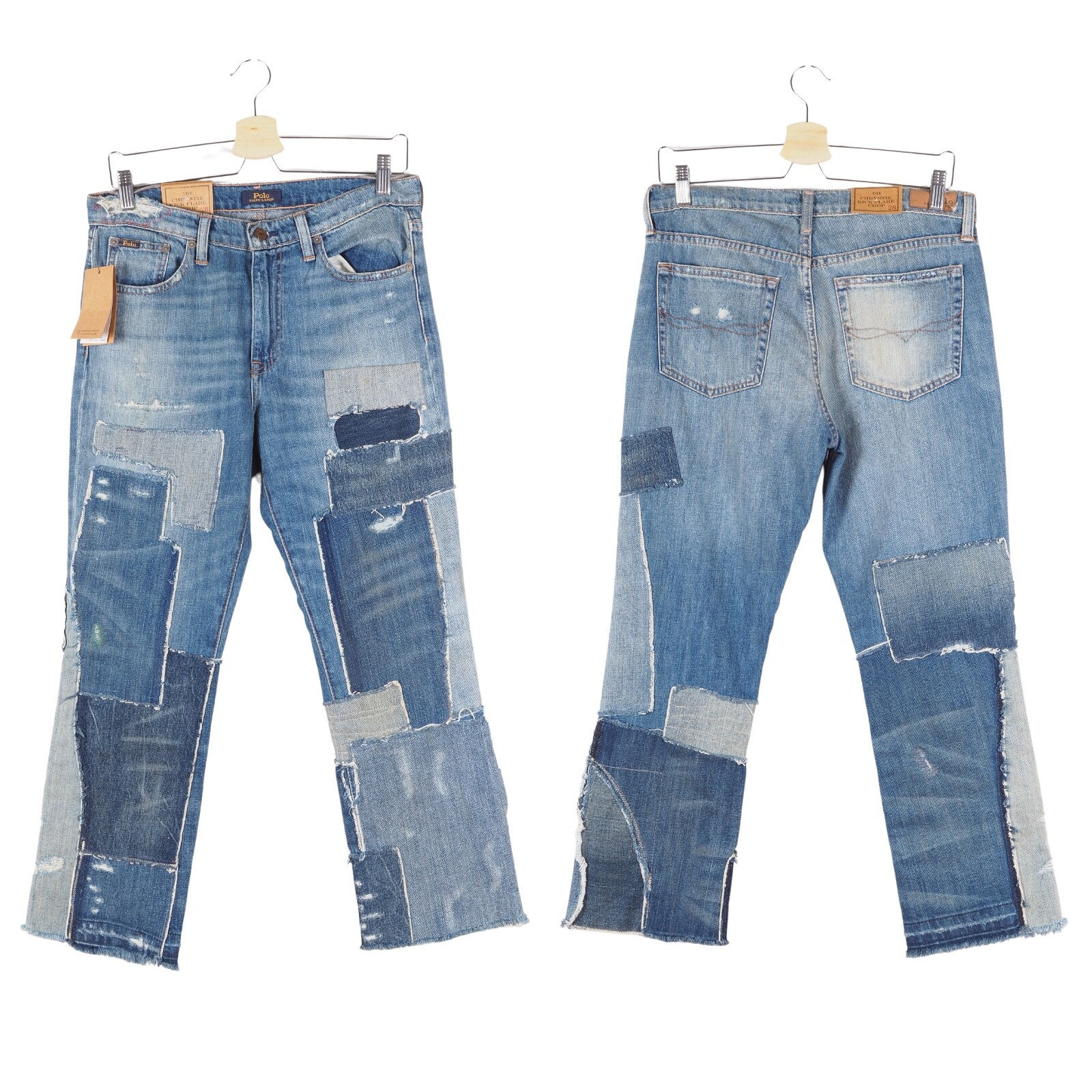 Polo Ralph Lauren Women Chrystie Patchwork Kick Flare Crop Jeans size 28