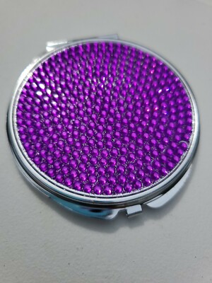Purple Crystal Makeup Compact Mirror   Bejeweled Luxury Gem   Glamorous 2.5''