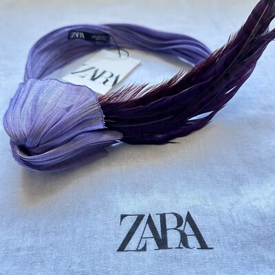 New Zara $89 Purple Feathered Silk Headband Headpiece Small  display picture 3