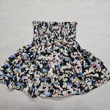 Smocked Waist Mini Skirt Big Girls Small 8-10 Black Floral Print Skorts Thin