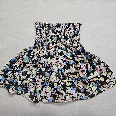 Smocked Waist Mini Skirt Big Girls Small (8-10) Black Floral Print Skorts Thin