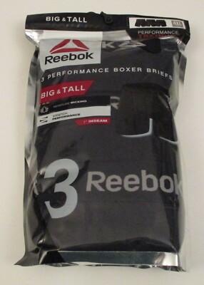 3 REEBOK 2XL 3XL 4XL BLACK GRAY RED BLUE PERFORMANCE TRAINING BOXER BRIEFS