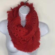American Eagle Outfitters Womens Infinity Scarf Red Open Knit Fringe New