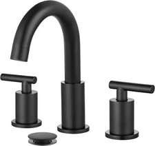 Bathroom Faucet 8 in Widespread Black 3 hole 2 handles Basin Sink Faucet w/drain