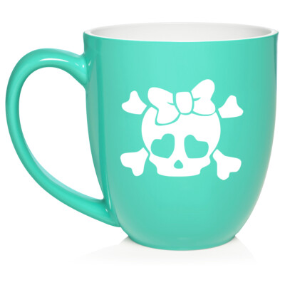 16 oz Bistro Ceramic Coffee Mug Cup Heart Skull Bow | eBay