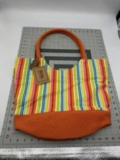 NEW VINTAGE Sun n Sand Large Beach Tote Bag Stripes 18"W 14"H 7"D
