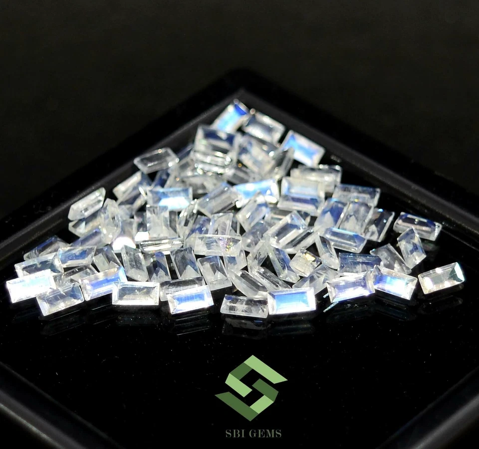 Lote de 50 gemas sueltas piedras lunares arco iris naturales corte baguette 5,25 CTS de 4x2 mm Foto 2 de 4