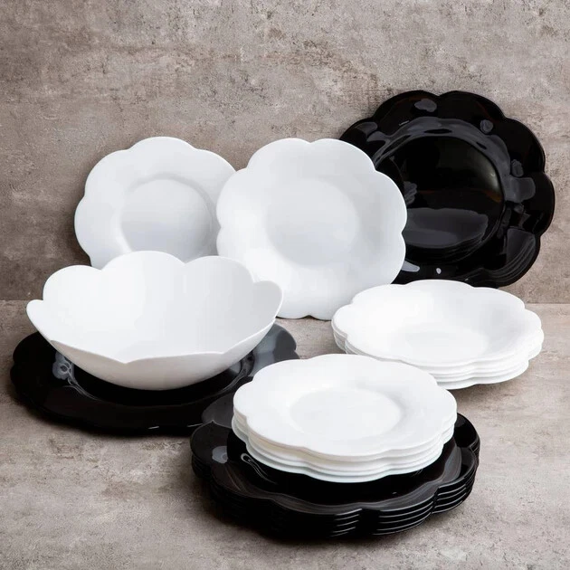 Luminarc Flore & Flora Juego de Cena y Café para 6 Personas Blanco y Negro 46 piezas Foto 4 de 4