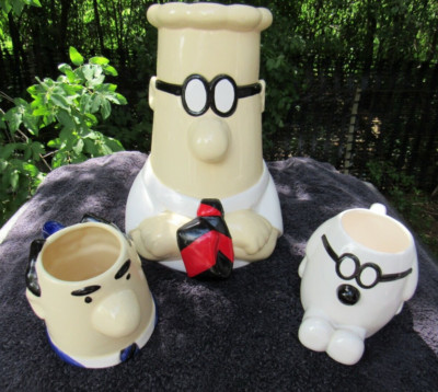  Dilbert Cookie Jar 12'' Treasure Craft United Feature Syndicate 2 coffee mug LOT