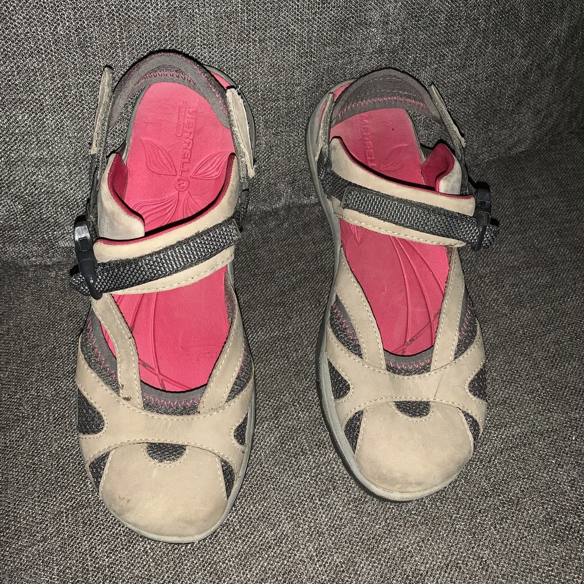 Merrell Azura Wrap Otter Brown Pink Tan Mary Jane Closed Toe Sandals Womens 