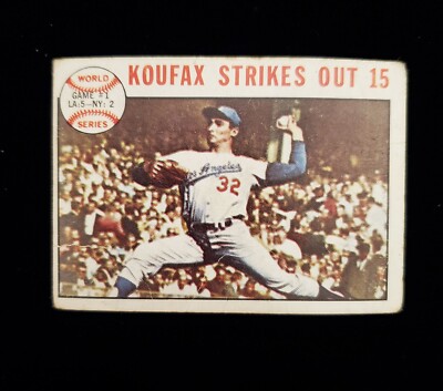 1964 TOPPS #136 WORLD SERIES GAME 1 - SANDY KOUFAX STRIKES OUT 15 - VG