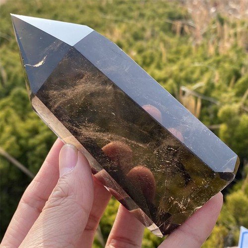 0.88LB Natural Smokey quratz Crystal Obelisk ReikiTower Crystal Wand Point - Picture 10 of 18