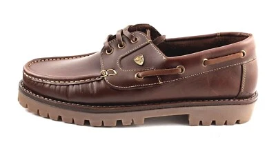Bootsschuhe Herren braun Deckschuhe Segelschuhe Leder Schnürer 3 Eye Boat Shoes - Bild 1 von 4