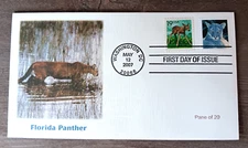 FLORIDA PANTHER PANE OF 20  VARIETY  2007 FLEETWOOD CACHET FDC UNADDR