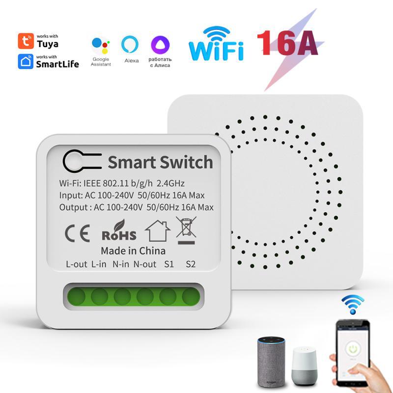 AUBESS 10/16A Mini WiFi Tuya Smart Switch 2 Way Control Wireless Switch Breaker