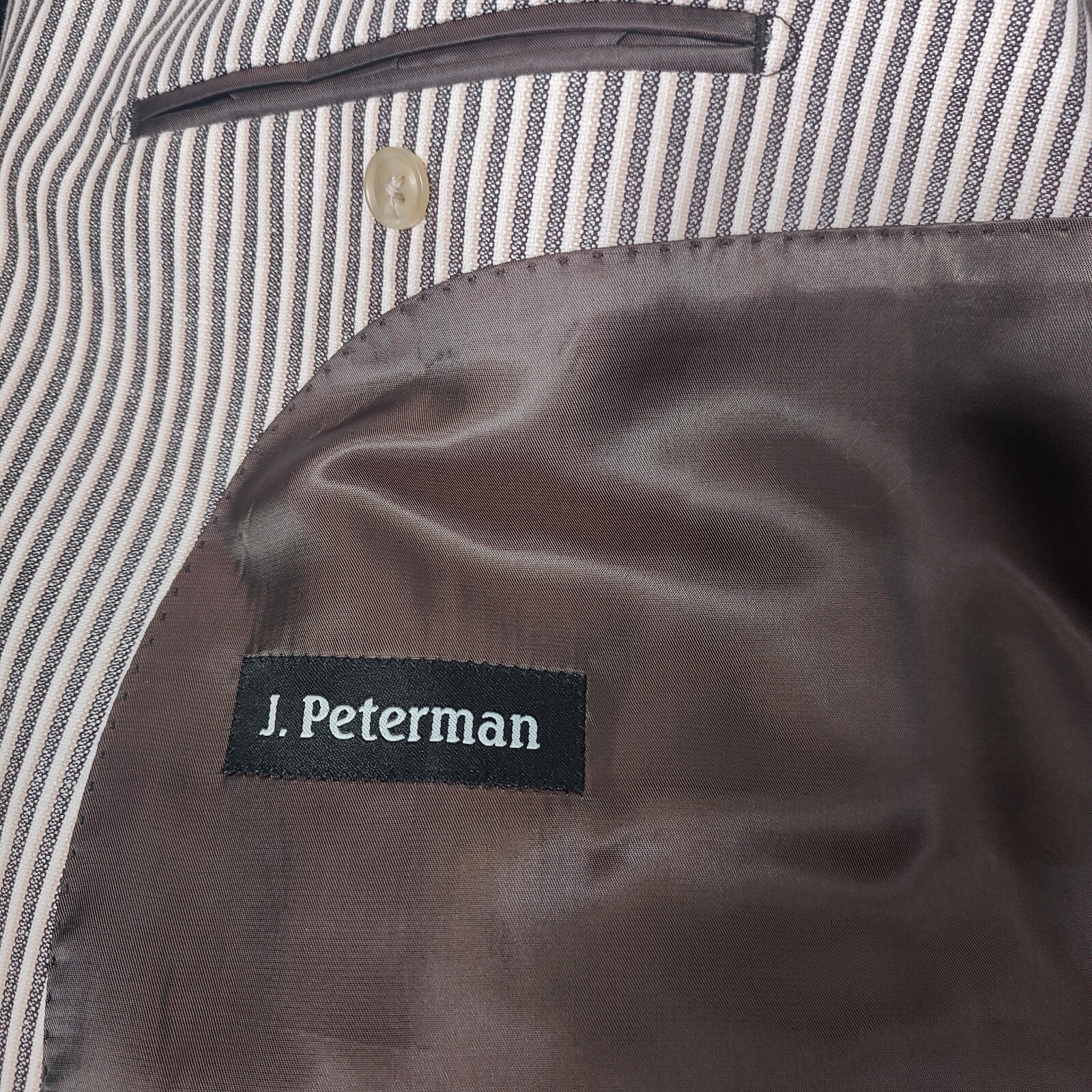 J. Peterman Blazer Mens 52R Linen Blend 2 Btn Stripe Jacket Sport Coat