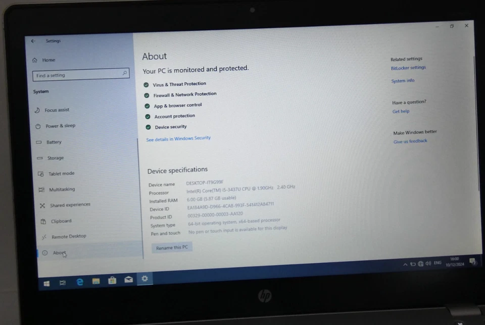 HP EliteBook Laptop AZERTY Notebook Folio 9470m Core i5-3437U 1.90Ghz RAM 6GB - Image 4 of 4