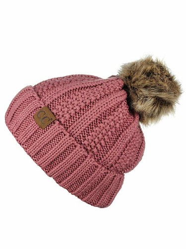 C.C dicke Zopfmuster Kunst flauschig Fell Bommel Fleece gefüttert Totenkopf Mütze Bündchen CC Beanie - Bild 82 von 95