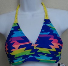 NWT O'RAGEOUS Eagles Wings multi geo print halter strap swim bikini top,girl 14