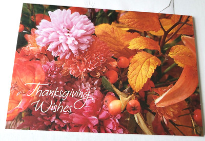 Vintage Thanksgiving Card Hallmark Thanksgiving Wises Mums Autumn Leaves Berries