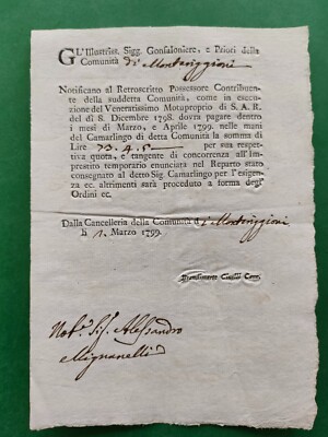SIENA, 1799, NOTICE OF PAYMENT, MONTERIGGIONI