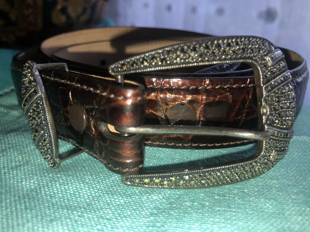 VTG Judith Jack black embossed leather belt w/sterling silver marcasite buckle Judith Jack Genuine Leather Belt With Sterling Silver and  main image 3