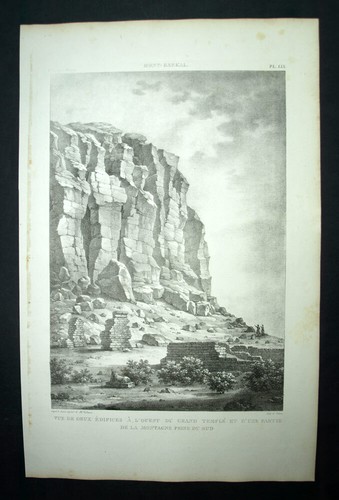 VUE DE DEUX ÉDIFICES AU MONT DE GEBEL BARKAL lithographie Voyage à Méroé 1823 - Bild 1 von 2