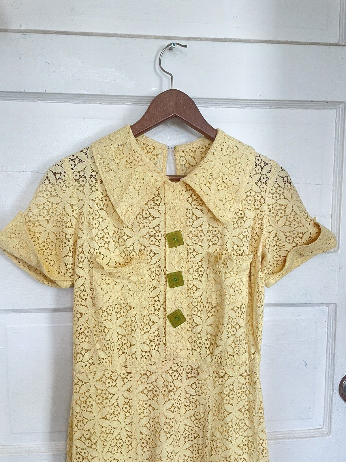 vintage 1930s Sunshine Yellow Lace dress Collar L… - image 1