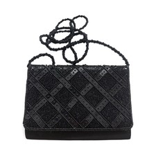 Vintage La Regale Black Beaded Satin Evening Shoulder Bag Handbag