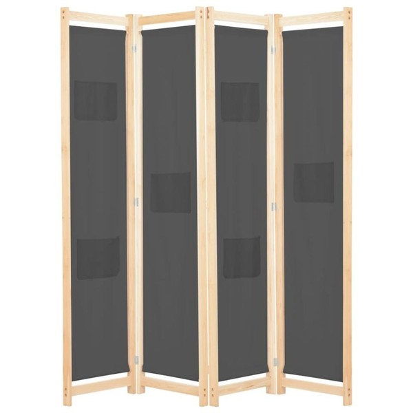 4-Teiliger Raumteiler Grau 160 X 170 X 4 Cm Stoff-image