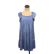 Free People Dress Womens Small Blue Ruffle Tiered Sleeveless Boho Open Back Tie