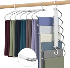 2 Pack Pants Hangers Space Saving - 6 Tier Multi Functional Pants Rack for