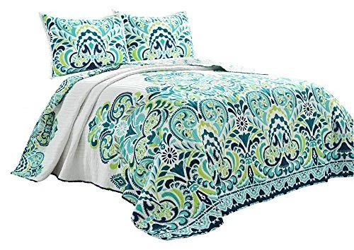  Clara Quilt 3 Piece Reversible Bedding Set King Blue & Green - Image 2 of 4