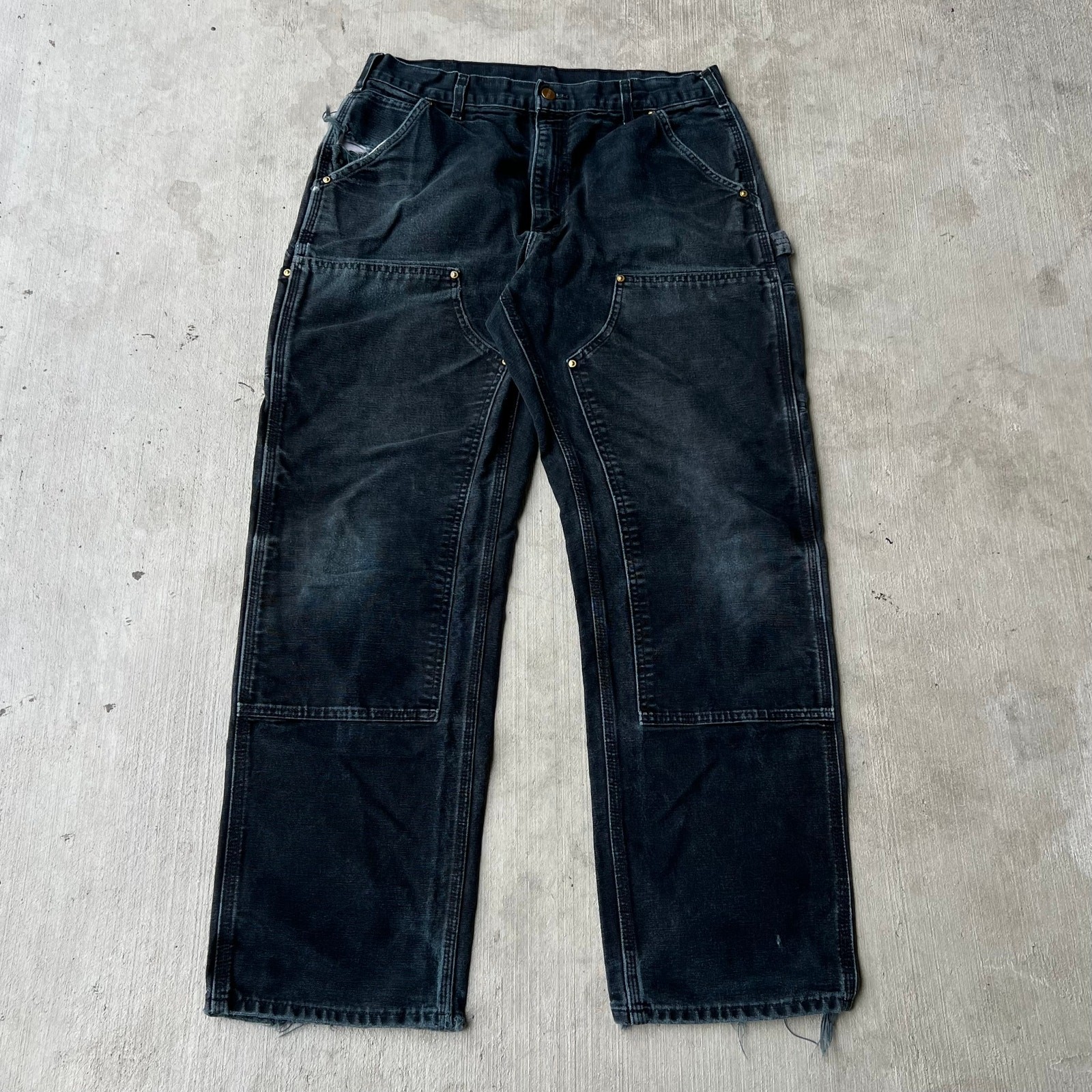 Carhartt faded black double knee work wear carpenter pants 34x32