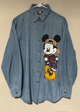 Vtg 90s Disney Mickey Mouse Denim Button Up Shirt Womens Large Jerry Leigh DD1